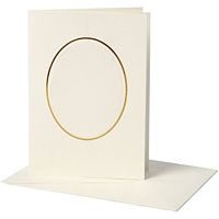 Baza Felicitare si Plic, Oval auriu, 105x150mm, 10buc, off-white, Creative