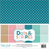 Cartoane Dots and Stripes Collection Silver Foil, 12x12in, Echo Park