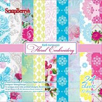 Set cartoane imprimate 6x6in, Floral Embroidery, 170gms, 24 coli, ScrapBerry